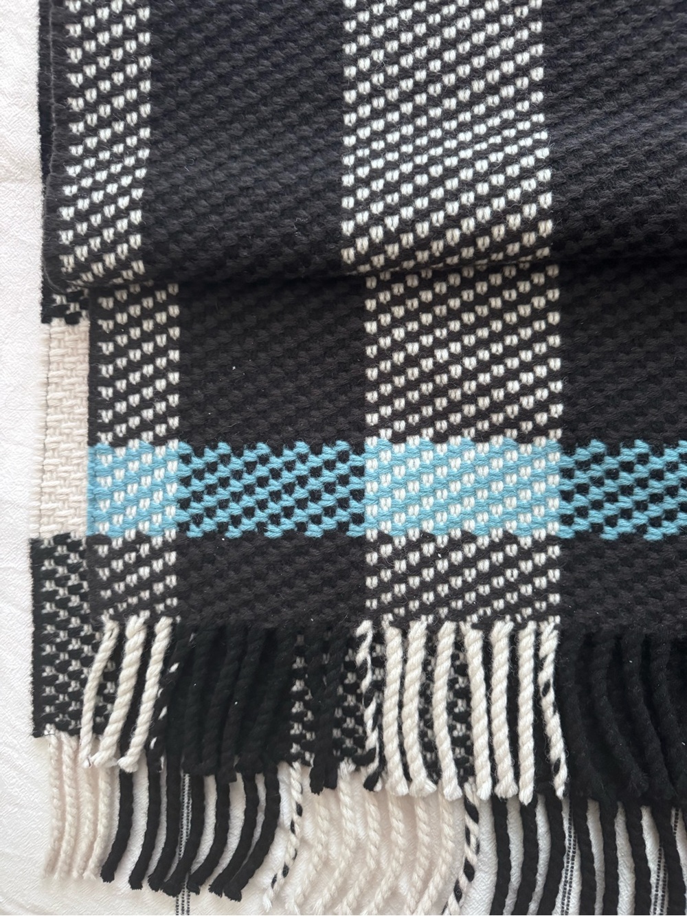 Burberry Black & White Throw Blanket with Teal Accents
